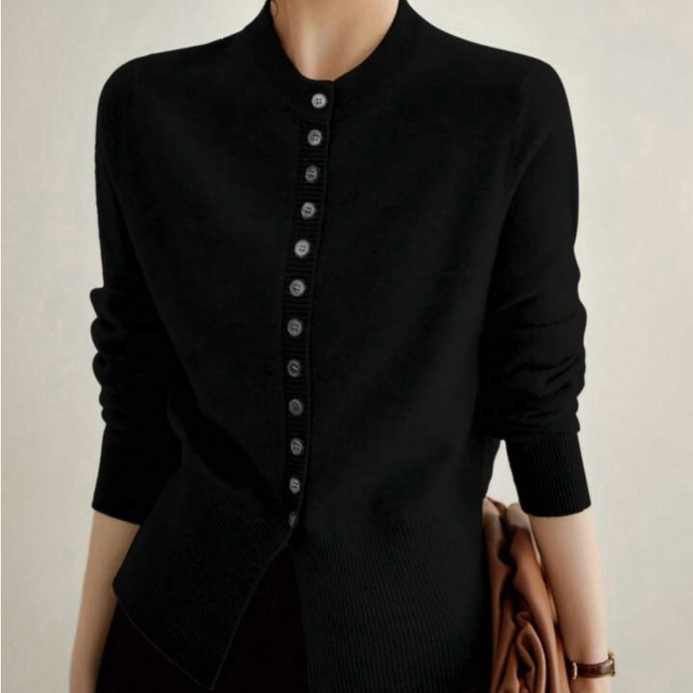 SHEIN Black Cardigan Sweater Fitted Knit